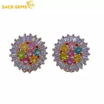 Женские серьги SACE GEMS, стерлинговое серебро 925 пробы, 2,5 мм, серьги-гвоздики с натуральным турмалином, ювелирные украшения для свадебной вечеринки разноцветный
