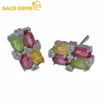 Женские серьги SACE GEMS, стерлинговое серебро 925 пробы, 3*5 мм, серьги-гвоздики из натурального турмалина, Свадебная вечеринка, изысканные ювелирные изделия, подарок разноцветный