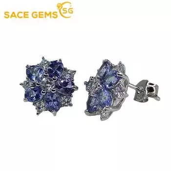 Женские серьги SACE GEMS, стерлинговое серебро 925 пробы, 3*4 мм, серьги-гвоздики с натуральным танзанитом, Свадебная вечеринка, изысканные ювелирные изделия, подарок синий