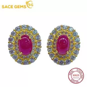 Женские серьги SACE GEMS, стерлинговое серебро 925 пробы, 4*6 мм, серьги-гвоздики из натурального рубина, ювелирные изделия для свадебной вечеринки красный