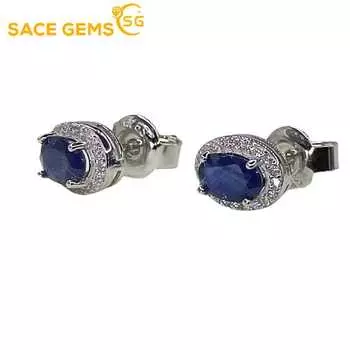 Женские серьги SACE GEMS, стерлинговое серебро 925 пробы, 4*6 мм, серьги-гвоздики с натуральным сапфиром, Свадебная вечеринка, изысканные ювелирные изделия, подарок синий