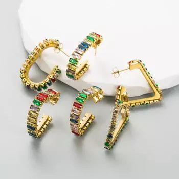 Женские серьги, серьги из титановой стали и циркона, геометрические цветные серьги с кристаллами, универсальные персонализированные серьги OneSize