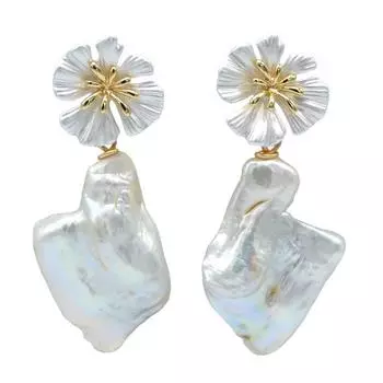 Женские серьги, серьги с белым натуральным жемчугом в стиле барокко, золотые серьги с подвеской в виде маленьких ромашек, свадебные украшения, преувеличенное ретро