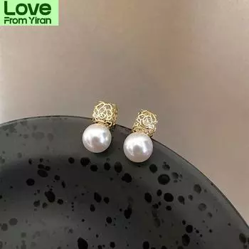 Женские серьги Серьги с жемчугом Геометрия Металлические золотые серьги для женщин Блестящие циркониевые женские серьги Трендовые украшения белый