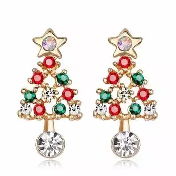 Женские серьги Серьги в виде елки Серьги-пусеты со стразами Элегантные рождественские украшения Рождественский подарок Серьги