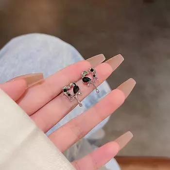 Женские серьги-сердечки из серебра 925 пробы с темным цирконом — модный, легкий, роскошный металлический дизайн dark zircon heart серебряный