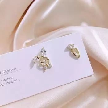 Женские серьги Серебряные иглы, серьги с цирконом в виде кролика и моркови