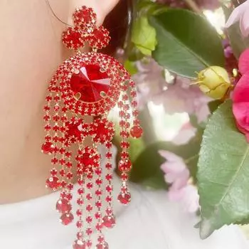 Женские серьги со стразами и цветами, кисточки, роскошные свадебные ювелирные аксессуары