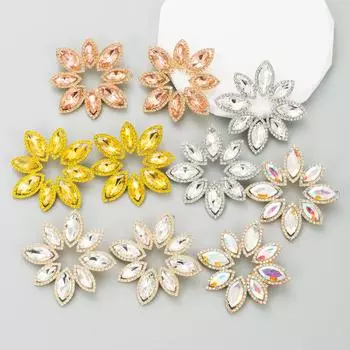 Женские серьги-учебники, преувеличенные серьги из сплава со стеклянными кристаллами и цветами, серьги-иглы премиум-класса OneSize серебряный