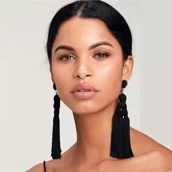 Женские серьги в этническом стиле, ручные серьги с кисточками, женские длинные серьги в стиле ретро, модные ювелирные изделия, подарок чёрный