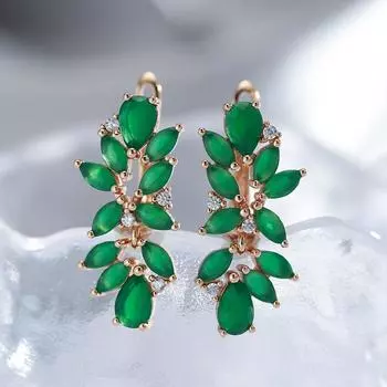 Женские серьги в этническом стиле с зеленым цирконом и английским замком, золотые украшения в стиле бохо на каждый день зелёный