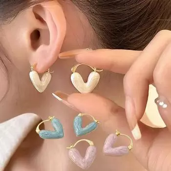 Женские серьги в форме сердца с нишевым дизайном, уникальным стилем сережек и застежкой-ушком розовый