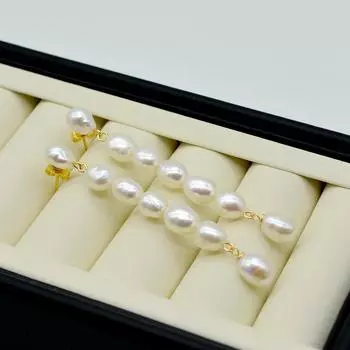 Женские серьги в стиле барокко Золотые серьги Ювелирные изделия ручной работы Белый натуральный жемчуг Увеличенные длинные серьги с жемчугом Обручальные украшения белый