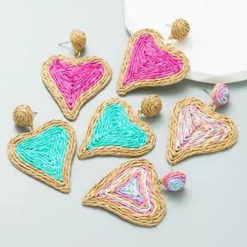 Женские серьги в стиле «пляжный бриз» в стиле «любовь», сотканные вручную, серьги-капли ярких цветов OneSize розы красного