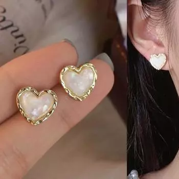 Женские серьги в стиле ретро, элегантные блестящие геометрические темпераментные серьги-гвоздики в форме сердца без никеля