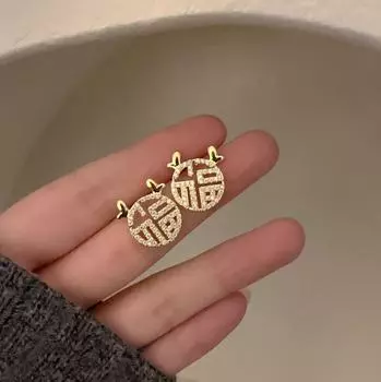 Женские серьги в виде рогов оленя из настоящего позолоченного серебра с цирконием — роскошь и мода высокого класса для празднования Нового года. Silver Needle золотой