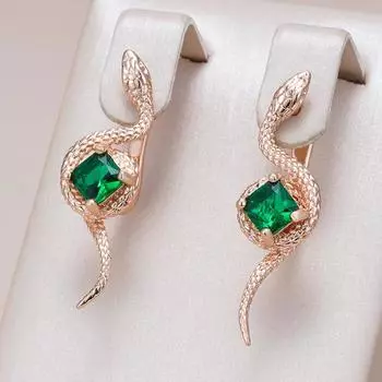 Женские серьги-змеи из зеленого кубического циркония, модные золотые аксессуары для вечеринок и повседневных личных украшений зелёный