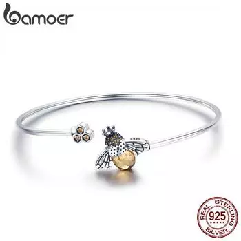 Женские серебряные браслеты BAMOER из стерлингового серебра 925 пробы с кристаллами пчелы и сот SCB104
