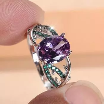 Женские серебряные кольца с овальной огранкой и фиолетовым кубическим цирконием для женщин, элегантные ювелирные изделия для свадебной вечеринки, подарок 6