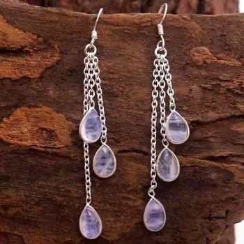 Женские серебряные серьги с драгоценными камнями, серьги с несколькими камнями, серьги с различными камнями, серьги из серебра 925 пробы, висячие серьги Free Size белый