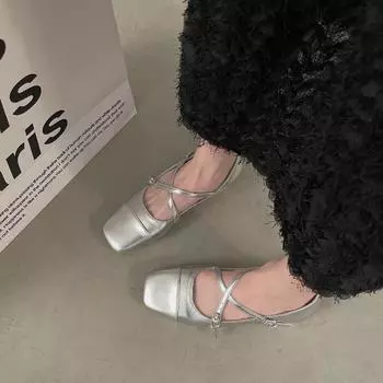 Женские серебряные туфли Роскошные туфли Мэри Джейн Тонкие весенние модные туфли с квадратным носком Мягкие удобные балетки для вечеринок и свадеб 35
