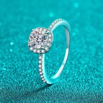 Женские сертифицированные кольца с муассанитом огранки «подушка» 1 карат, квадратный обручальный браслет с бриллиантом, созданный в лаборатории, стерлинговое серебро S925 5.25