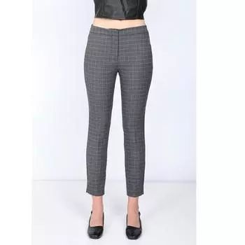 Женские серые брюки в клетку с эластичной резинкой на талии
