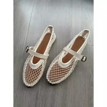Женские сетчатые балетки, балетки-сетка, ремешок с пряжкой, слипоны, балетки с круглым носком для улицы и путешествий 35 белый