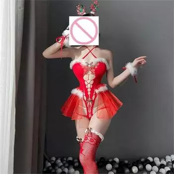 Женские сетчатые боди-чулки, сексуальный костюм для косплея, платье принцессы, униформа, очаровательный рождественский сексуальный цельный сетчатый костюм с вырезами18 One Size