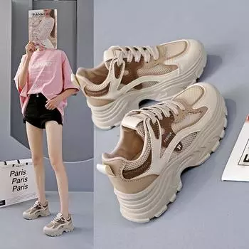 Женские сетчатые дышащие кроссовки Daddy Shoes с толстой подошвой, увеличивающие высоту повседневные кроссовки 35 хаки