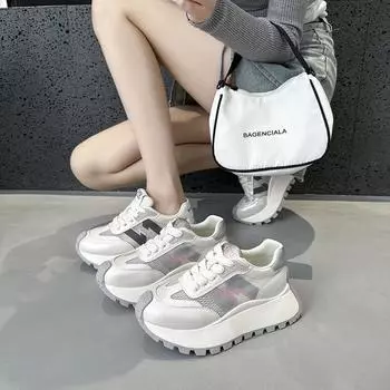 Женские сетчатые дышащие кроссовки на толстой подошве, увеличивающие рост - модная повседневная спортивная обувь весна/лето 2024 г. 38 чёрный