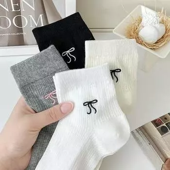 Женские сетчатые дышащие носки средней длины, тонкие, короткие, с бантом, хлопковые носки one size чёрный