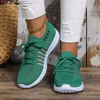 Женские сетчатые дышащие теннисные кроссовки 2024 года, кроссовки на платформе со шнуровкой, женские удобные кроссовки для работы и фитнеса на толстой подошве 43 35 зелёный