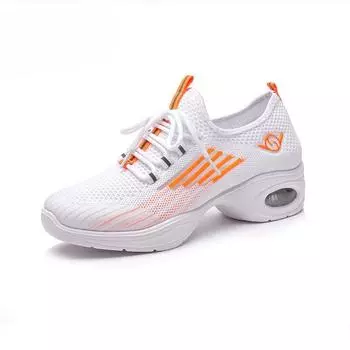 Женские сетчатые дышащие туфли для степ-танцев, обувь для танцев на среднем каблуке с мягкой подошвой, спортивная обувь для танцев в стиле «летающий плетеный» 41 белый