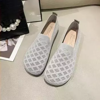 Женские сетчатые дышащие туфли Flyknit, повседневные, с мягкой подошвой, однотонные, тканевые, без застежек, размеры 36-40 36 чёрный