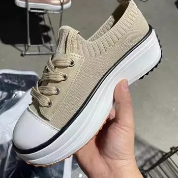 Женские сетчатые кроссовки 2024 года, кроссовки на шнуровке в стиле пэчворк для женщин, легкие женские туфли, классические кроссовки на платформе 36 чёрный