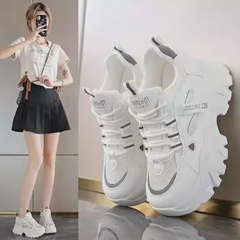 Женские сетчатые кроссовки Dad 2024 года на толстой подошве для студентов 37 бежевый