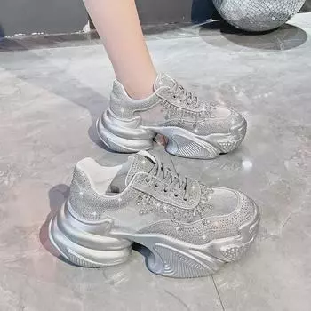 «Женские сетчатые кроссовки Diamond весна/лето 2024 года — модная, дышащая, универсальная повседневная обувь» 40 серебряный