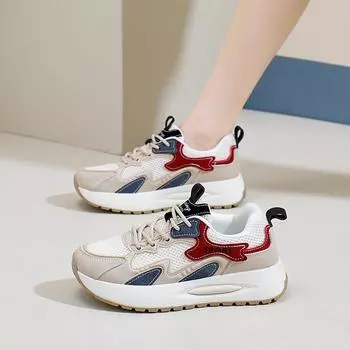 Женские сетчатые кроссовки для бега, легкие кроссовки на толстой платформе для женщин, удобная повседневная обувь для ходьбы, дышащие теннисные кроссовки со шнуровкой 35