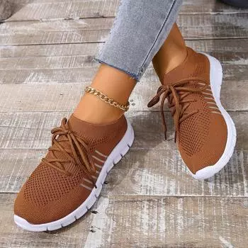 Женские сетчатые кроссовки, легкие модные кроссовки на мягкой подошве со шнуровкой для бега, летающая тканая уличная спортивная обувь 37