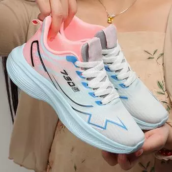 Женские сетчатые кроссовки с массивной подошвой, дышащие модные кроссовки с низким верхом для бега, повседневная спортивная обувь на шнуровке 36