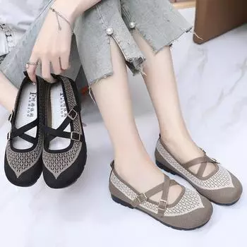 Женские сетчатые легкие дышащие повседневные туфли Мэри Джейн с ремешком на щиколотке, удобные мокасины без застежек, кроссовки на плоской подошве для тренировок для женщин 35 чёрный