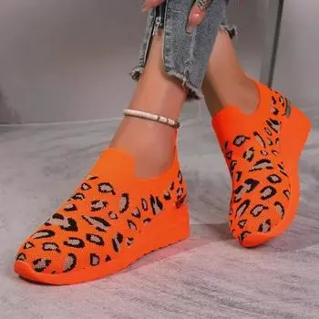 Женские сетчатые мокасины на танкетке с застежкой-молнией, осенние, новые, на платформе, с круглым носком, повседневная спортивная обувь, женская мода, дышащие, одинарные туфли 37 оранжевый