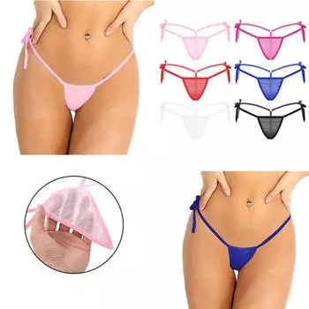 Женские сетчатые прозрачные трусы-бикини с низкой посадкой и завязками на спине, мини-стринги, трусы-бикини, нижнее белье