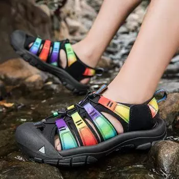 Женские сетчатые сандалии, летние классические мужские уличные сандалии, мягкие удобные пляжные сандалии, тапочки, мужская обувь, большой размер 36-46 36 чёрный