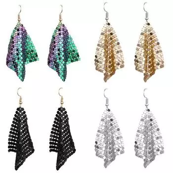 Женские сетчатые серьги с блестками, висячие серьги-крючки, клубные вечерние украшения серебряный