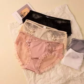 «Женские сетчатые трусики из хлопка Lace Fairy с антибактериальной пропиткой — сексуальные и новые в 2024 году» M (recommended for 80-100 lbs) розовый