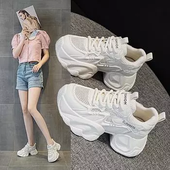 Женские сетчатые туфли 2025 года от Dad Shoes — модная дышащая спортивная обувь на толстой подошве для повседневного ношения EU 36