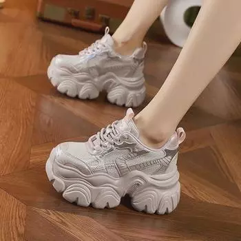 Женские сетчатые туфли Dad Shoes на толстой подошве 2025 года — универсальная спортивная повседневная обувь, увеличивающая рост 34 белый