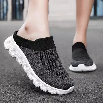 Женские сетчатые туфли на плоской подошве, летние новые повседневные женские полутапочки с открытой подошвой, дышащие туфли на танкетке, женские сандалии 35